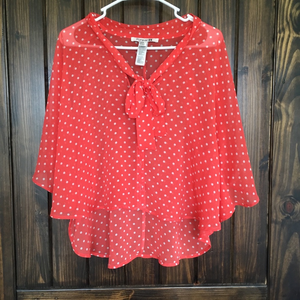 Forever 21 Orange Polkadot Blouse